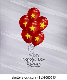 Vector illustration of Happy Vietnam National Day 02 September. Waving flags isolated on gray background.