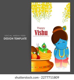 Vector illustration of Happy Vishu social media story feed mockup template, Tamil new year