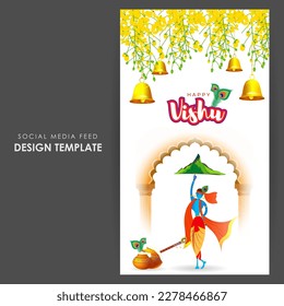 Vector illustration of Happy Vishu social media story feed mockup template, Tamil new year