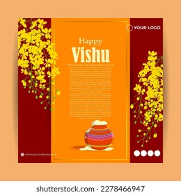 Vector illustration of Happy Vishu social media story feed mockup template, Tamil new year