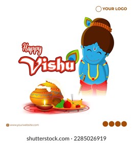 Vector illustration of Happy Vishu social media story feed mockup template, Tamil new year