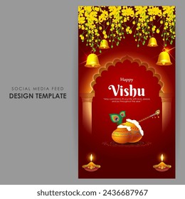 Vector illustration of Happy Vishu social media feed template