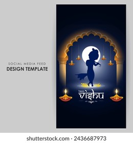 Vector illustration of Happy Vishu social media feed template