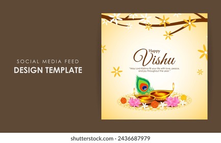 Vector illustration of Happy Vishu social media feed template