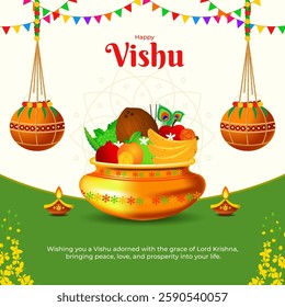 Vector illustration of Happy Vishu social media template