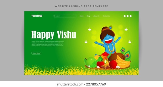 Vector illustration of Happy Vishu Website landing page banner mockup Template