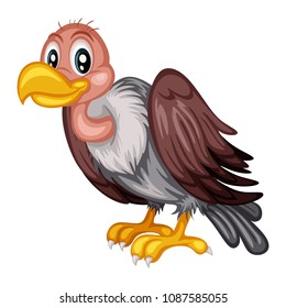 Vector Illustration of a Happy Vulture. Cute Cartoon Vulture Isolated on a White Background. Happy Animals Set