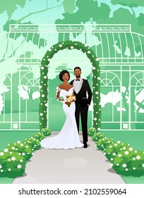 A vector illustration of a happy wedding couple