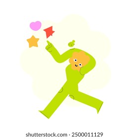 Vector illustration of happy woman choosing abstract emotions. Emotional intelligence and mindfulness concept. Abstract female character control of their emotions. Mental health and positive thinking 