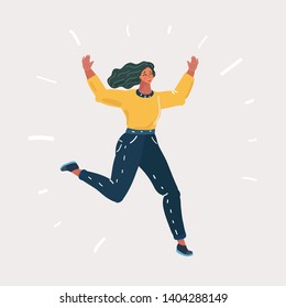 Vector illustration of Happy woman jumping on isolated background.