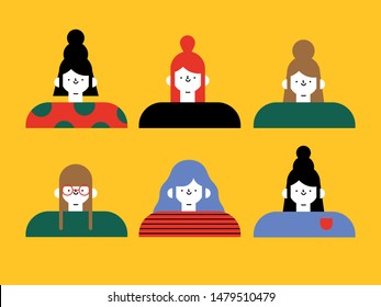 Vector illustration of happy women character with flat, simple and minimalist style