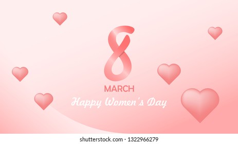 Vector illustration of Happy Women's Day 8th march banner, card, invintation, background with flower and love decoration in pink color - vector illustration