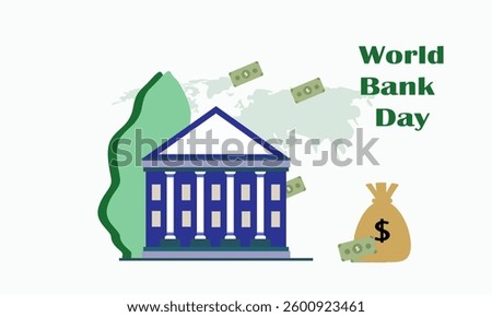 Vector Illustration Happy World Bank Day. International day of bank, vector graphics with bank, money, world savings day, International Accounting Day, online banking and accounting, Vector bank icon