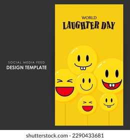 Vector illustration of Happy World Laughter Day social media story feed set mockup template