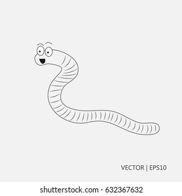 Vector Illustration. Happy Worm: Cartoon. An Earthworm. Sketch. Drawing For Children. Flat Icon