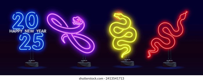 Vector illustration of happy year of two golden snakes in chinese style,oriental astrological,chinese new year card design,chinese translation,on red background.