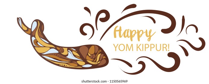 Vector illustration of Happy Yom Kippur background with shofar