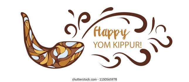 Vector illustration of Happy Yom Kippur background with shofar