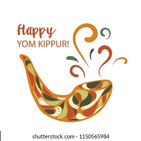 Vector illustration of Happy Yom Kippur background with shofar