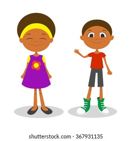 Vector illustration of happy young afro american boy and girl with freckles