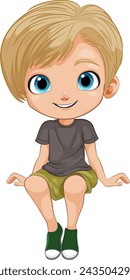 Vector illustration of a happy young boy sitting.