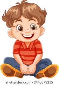 Ilustración vectorial de un niño feliz sentado