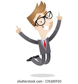 Vector illustration of a happy young cartoon businessman jumping and smiling (JPEG version also available in my gallery). 