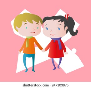 Vector illustration of a happy young couple walking
