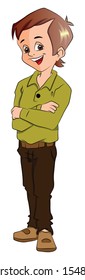 Vector illustration of happy young man standing with his arms crossed.