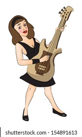 Vector illustration of happy young woman playing guitar.