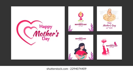 Vector illustration of HappyMother's Day social media story feed set mockup template