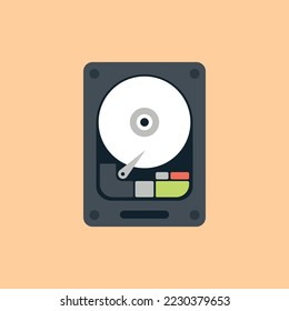 Vector illustration of hard disk icon, device for storing data and information.