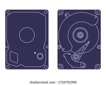 Vector illustration: Hard disk line vector icon. HDD