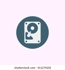 Vector illustration of hard drive sign icon on blue circle background.