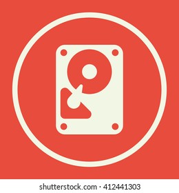 Vector illustration of hard drive sign icon on red background.