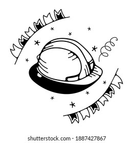 Vektorgrafik mit hartem Hut. Einzeln auf weißem Hintergrund. Cute-Doodle-Illustrationen.