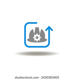 Vector illustration of hard hat with round arrow back.  Icon of BPR Business Process Reengineering. Industrial symbol.