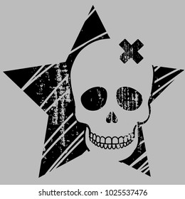 Vector illustration. Hard Rock skull with star.