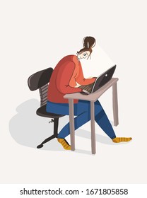 vector illustration hard work on a laptop, remote work from home. Earn money without leaving your home, open your business