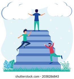 Vector illustration of hard work slowly leading to success. Diligence and daily efforts to achieve targets and goals , ambitions, achievements.