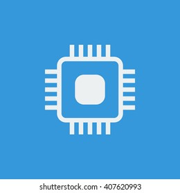 Vector illustration of Hardware chip sign icon on blue background.
