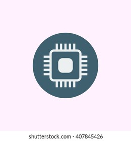 Vector illustration of Hardware chip sign icon on blue circle background.