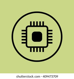 Vector illustration of Hardware chip sign icon on green circle background.