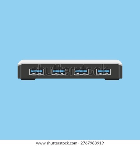 Vector illustration of a hardware device used for connecting multiple USB devices and expanding computer connectivity