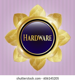 Vector illustration of Hardware gold shiny badge in blue color
