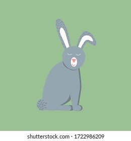 Vector illustration of a hare. Cute drawn cartoon animal in Scandinavian style. Flat element for your design, perfect for postcards, stickers, posters, packaging, printing t-shirts or children's cloth