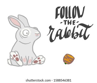 vector illustration of a hare rabbit on holiday . A cute animal cartoon character logo on a postcard, funny character for the children on Easter. Rabbits are friends