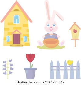 Vector illustration of a hare, rabbits, funny characters