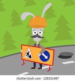 vector illustration with hare road worker