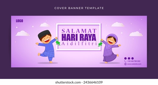 Vector illustration of Hari Raya Aidilfitri Facebook cover banner Template